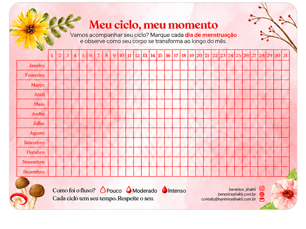 2 — Calendário menstrual anual Meu ciclo, meu momento, com cantos arredondados