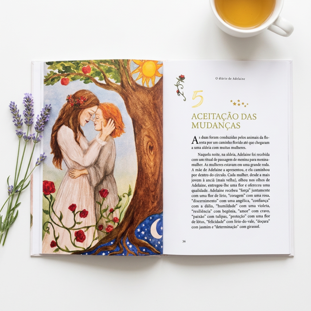 Livro aberto com mãe e filha