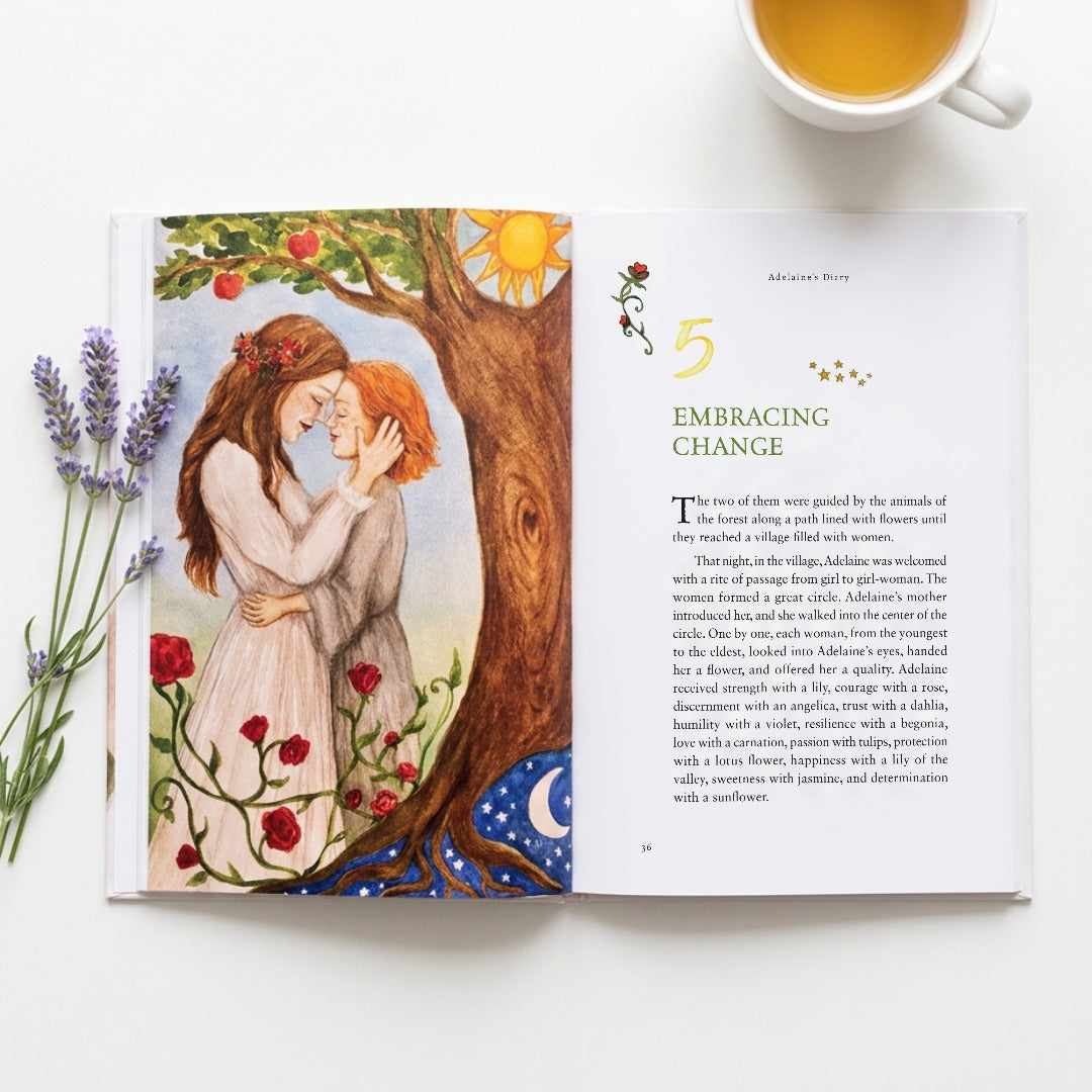 Adelaine's Diary, edição em inglês: livro aberto no capítulo 5